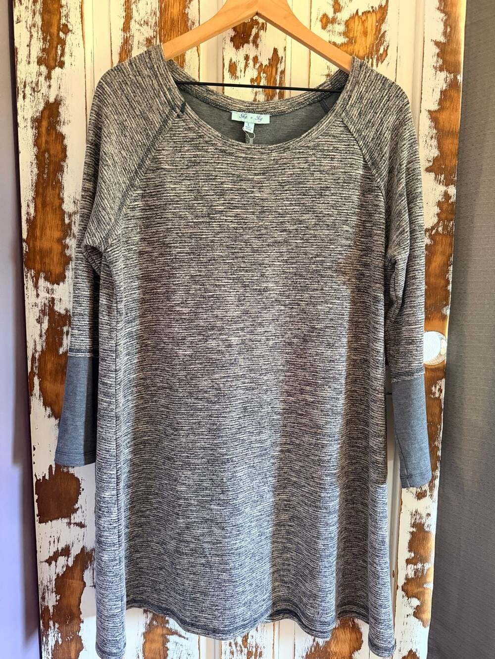 She + Sky Gray Marled Knit Raglan Long Sleeve Dress Size L NWT Casual Normcore